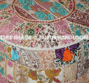 Patchwork Poufs - 22X12 inches Indian Embroidered Poufs Ottoman-Jaipur Handloom