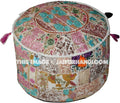 Patchwork Poufs - 22X12 inches Indian Embroidered Poufs Ottoman-Jaipur Handloom