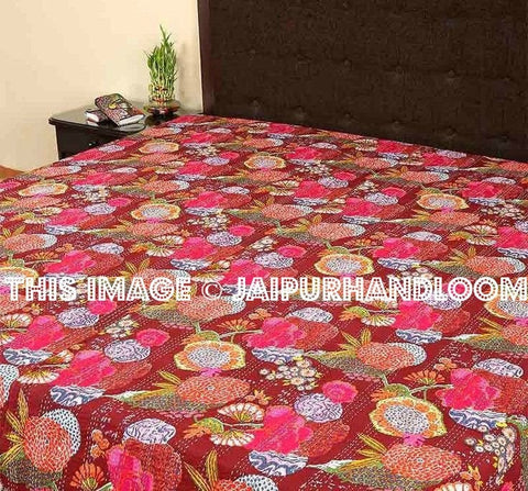Patchwork Quilt Kantha Quilt Indian Quilt Floral Quilt Indian Bedding Bedspread-Jaipur Handloom