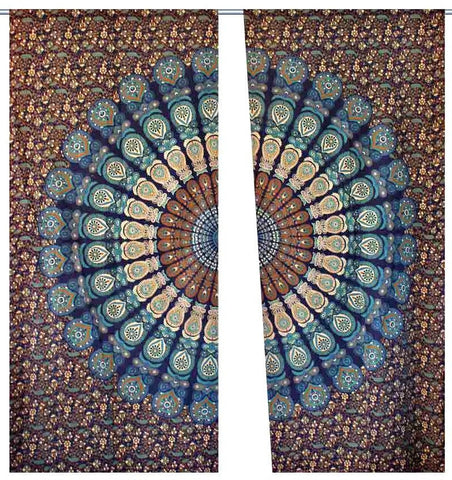 Peacock Mandala Window Curtains Drape Balcony Room Decor Curtain Indian Tapestry-Jaipur Handloom