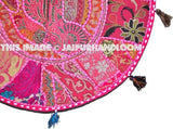 Pink 22" Patchwork Round Floor Pillow Cushion round embroidered Bohemian Patchwork floor cushion pouf Vintage Indian Foot Stool Bean Bag-Jaipur Handloom