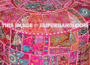 Pink Bohemian Vintage Patchwork Indian Pouf Round Ottoman-Jaipur Handloom