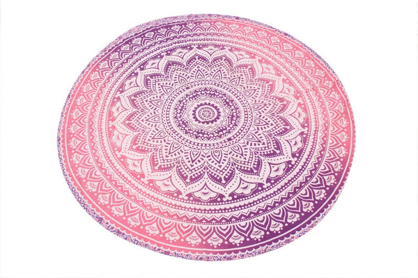 Pink Cotton Beach Roundies Bohemian Round Table Cloth Mandala Yoga Mat-Jaipur Handloom