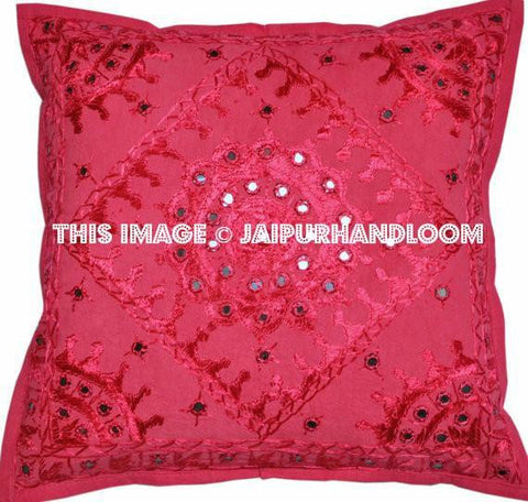 Pink Decorative Mirror Work Pillow Throw Pillow Toss Pillow, Outdoor Pillow Sofa Pillow-Jaipur Handloom