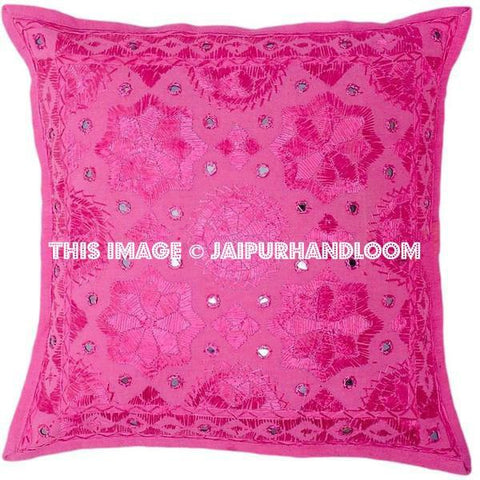 Pink Decorative Mirror Work Pillow cover for couch Pink Throw Pillow Accent PIllow-Jaipur Handloom
