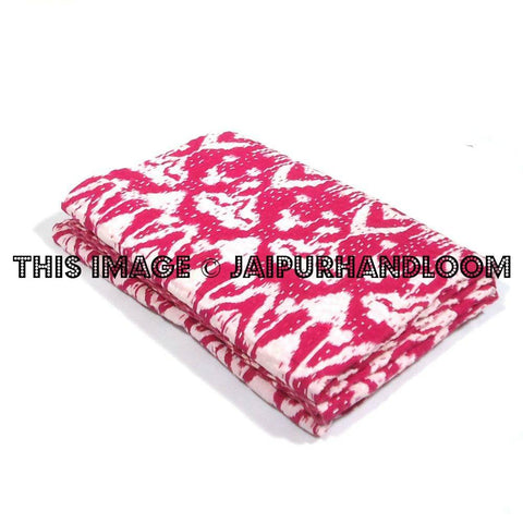Pink Kantha Bedding Cotton Queen Quilt Handmade Kantha Throw