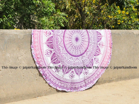 Pink Ombre Mandala Round Tapestry Bohemian Beach Towels Round Table Cloths-Jaipur Handloom
