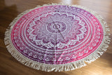 Pink Ombre Round Mandala Tassel Fringing Beach Throw Roundie Yoga Mat-Jaipur Handloom
