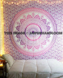 Pink Ombre tapestry Mandala Bedding Cotton Queen Bedspread Hippie Blanket-Jaipur Handloom