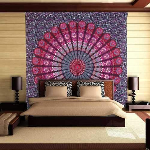 Pink Purple Bohemian Mandala Wall Tapestry Large College Room Tapestry-Jaipur Handloom