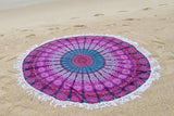 Pink & Purple Goddess Peacock Mandala Roundie Beach Throw-Jaipur Handloom