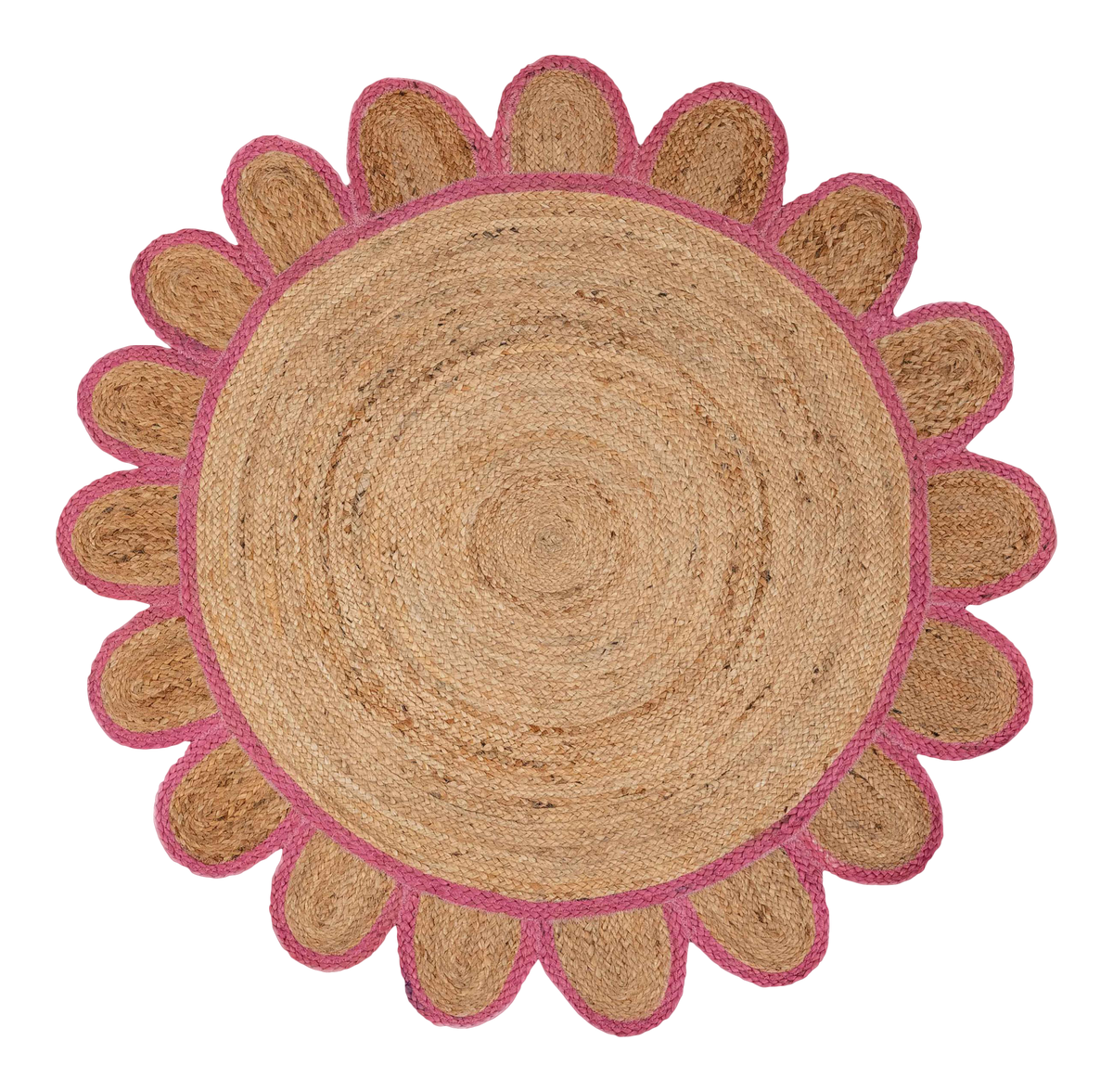 Pink Round scallop rug, round scalloped jute rug, round jute rug
