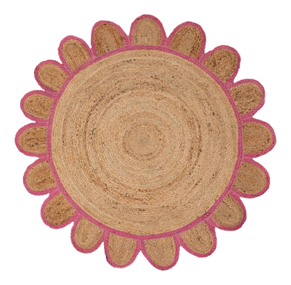 Pink Round scallop rug, round scalloped jute rug, round jute rug
