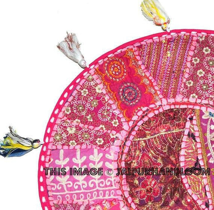 Pink XL 32" Big Round Floor Pillow Cushion round seating Bohemian Patchwork floor cushion pouf Vintage Indian Foot Stool Bean Bag-Jaipur Handloom
