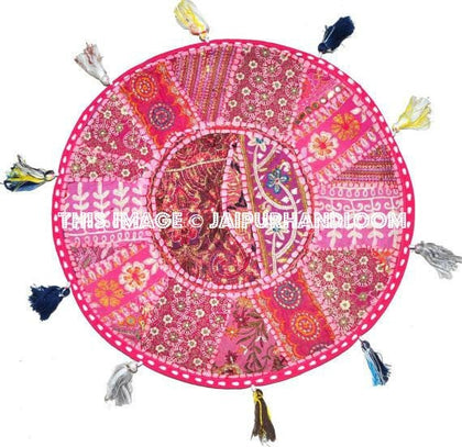 Pink XL 32" Big Round Floor Pillow Cushion round seating Bohemian Patchwork floor cushion pouf Vintage Indian Foot Stool Bean Bag-Jaipur Handloom