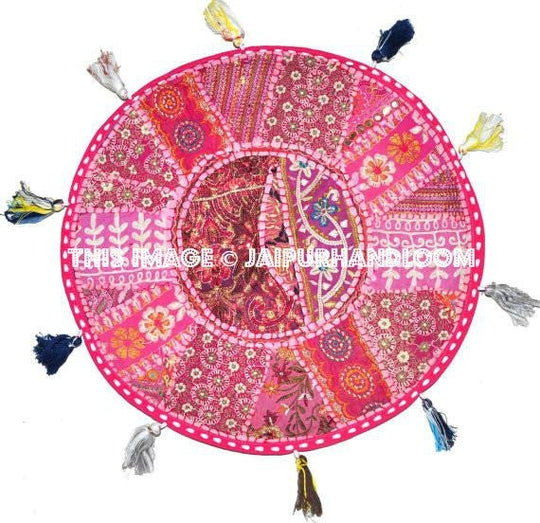 Pink XL 32" Big Round Floor Pillow Cushion round seating Bohemian Patchwork floor cushion pouf Vintage Indian Foot Stool Bean Bag-Jaipur Handloom