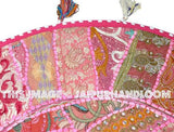 Pink XL 32" Big Round seating Floor Pillow Cushion Bohemian Patchwork floor cushion pouf Vintage Indian Foot Stool Bean Bag-Jaipur Handloom
