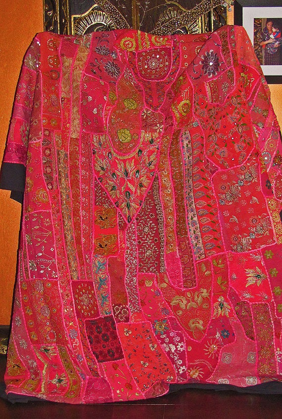 Pink embroidered decorative curtains queen patchwork bed cover bedding-Jaipur Handloom