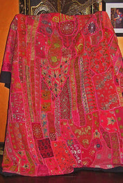 Pink embroidered decorative curtains queen patchwork bed cover bedding-Jaipur Handloom