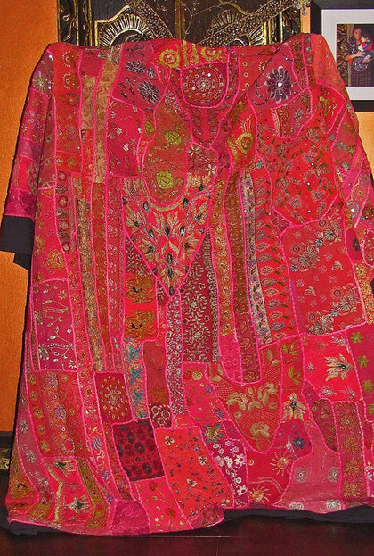 Pink embroidered decorative curtains queen patchwork bed cover bedding-Jaipur Handloom