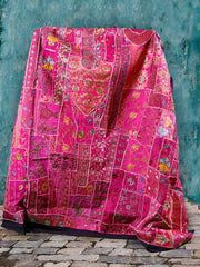 Pink embroidered decorative curtains queen patchwork bed cover bedding-Jaipur Handloom