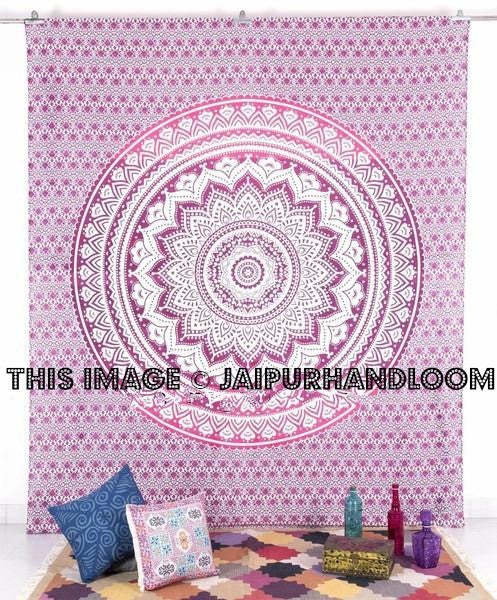 Pink ombre Mandala Tapestry Wall Hanging Queen Ombre Bedding-Jaipur Handloom