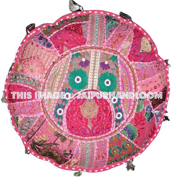 Pink pouf Gypsy Bohemian Vintage Patchwork Indian Pouf-Jaipur Handloom