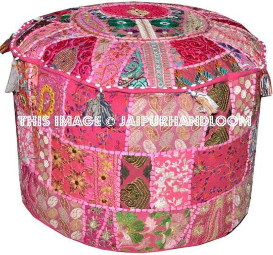 Pink pouf Gypsy Bohemian Vintage Patchwork Indian Pouf-Jaipur Handloom