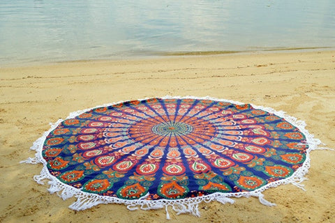 Plum and Bow Blue Multi Bohemian Mandala Roundie Beach Towel-Jaipur Handloom