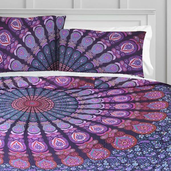 Plum and Bow Purple Medallion Duvet Covers Boho Duvet Cover Set with Pillows-Jaipur Handloom