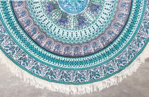 Popular Round Beach Towels - Tassles Fringes-Jaipur Handloom