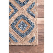 Braided Denim Rug, Heavy Duty Runner Rug, Soft Jute Area Rug for Living Room