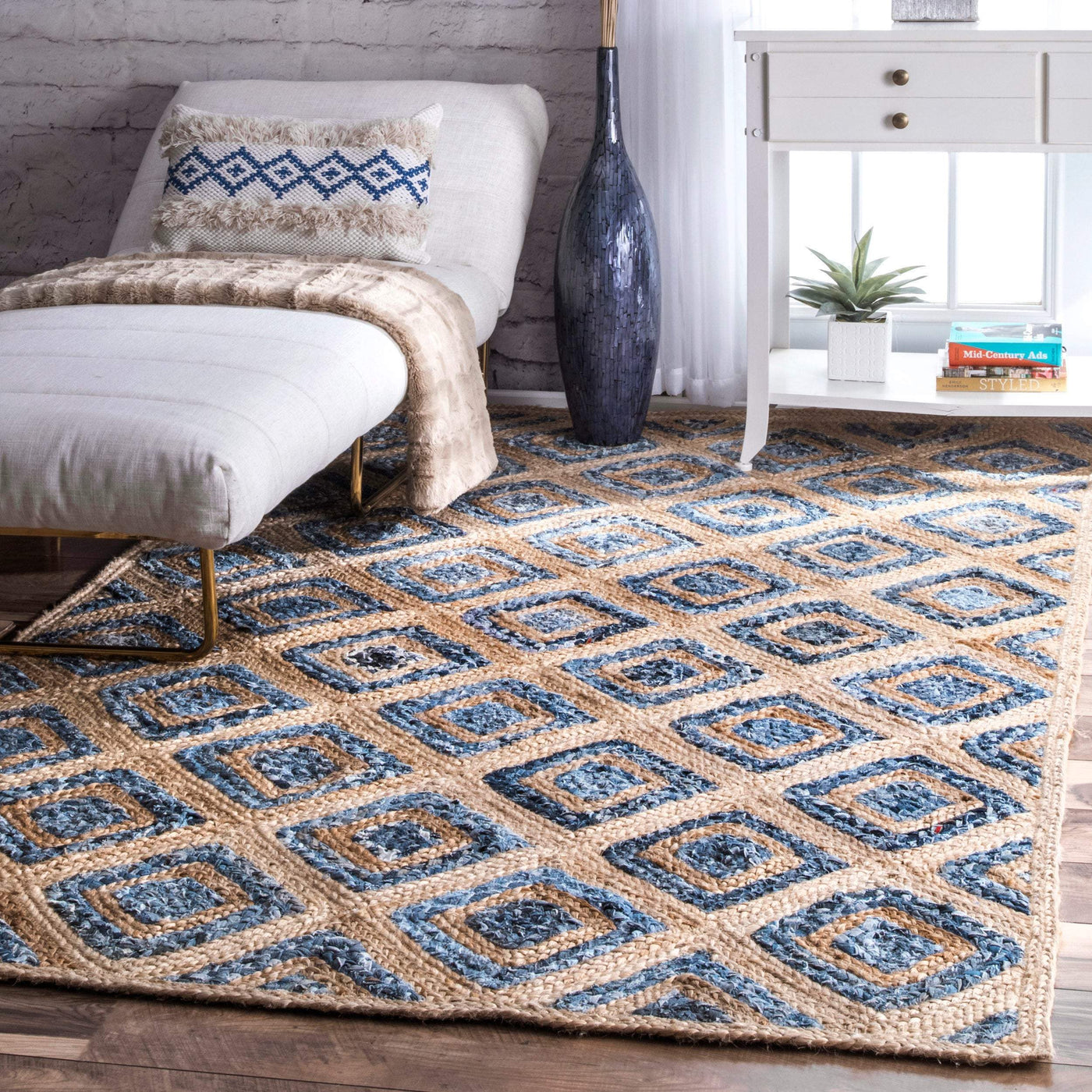 Braided Denim Rug, Heavy Duty Runner Rug, Soft Jute Area Rug for Living Room