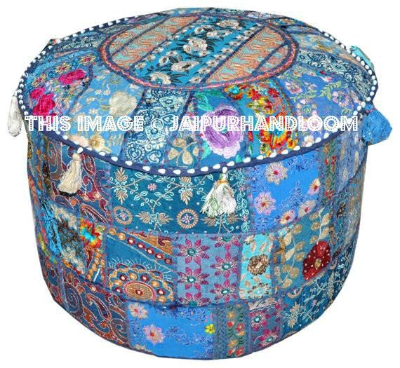 Pretty Indian Bohemian Pouf Ottoman Stool bean bag-Jaipur Handloom