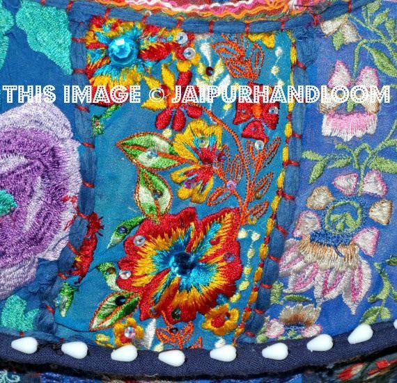 Pretty Indian Bohemian Pouf Ottoman Stool bean bag-Jaipur Handloom