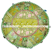 Pretty Indian Pouf in Lemon Green Stool pouffe footstool bean bag-Jaipur Handloom
