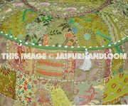 Pretty Indian Pouf in Lemon Green Stool pouffe footstool bean bag-Jaipur Handloom