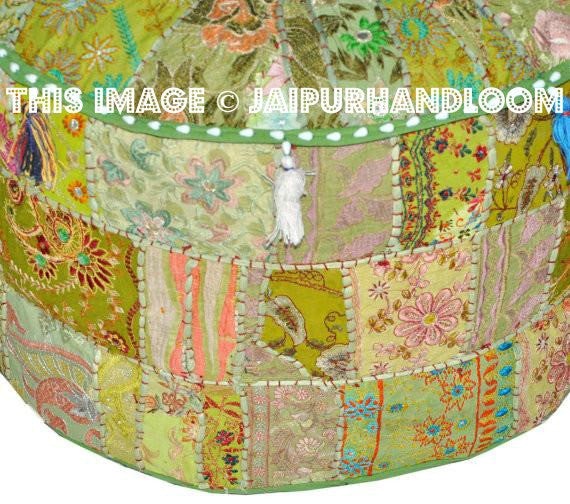 Pretty Indian Pouf in Lemon Green Stool pouffe footstool bean bag-Jaipur Handloom