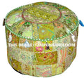 Pretty Indian Pouf in Lemon Green Stool pouffe footstool bean bag-Jaipur Handloom