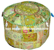 Pretty Indian Pouf in Lemon Green Stool pouffe footstool bean bag-Jaipur Handloom