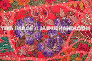 Pretty Indian Pouf in Red/Burgundy Stool pouffe footstool-Jaipur Handloom
