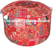 Pretty Indian Pouf in Red/Burgundy Stool pouffe footstool-Jaipur Handloom