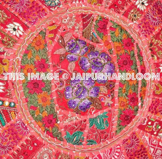 Pretty Indian Pouf in Red/Burgundy Stool pouffe footstool-Jaipur Handloom