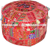 Pretty Indian Pouf in Red/Burgundy Stool pouffe footstool-Jaipur Handloom