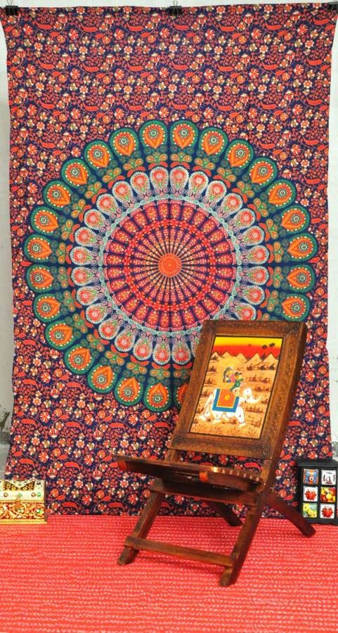 Colourful Psychedelic Flower Indian Mandala Tapestry