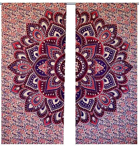 Psychedelic Mandala Tapestry Window Treatments Indian Curtain Panel Valance 82"-Jaipur Handloom