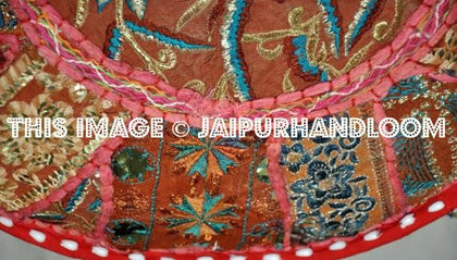 Pure Bohemian Patchwork Pouf Ottoman, Vintage Indian Pouf-Jaipur Handloom