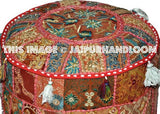 Pure Bohemian Patchwork Pouf Ottoman, Vintage Indian Pouf-Jaipur Handloom