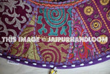 Purple 22" Big Round Floor Pillow Cushion round seating Bohemian Patchwork floor cushion pouf Vintage Indian Foot Stool Bean Bag tapestry-Jaipur Handloom