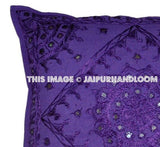 Purple Boho Throw Pillow Handmade Mirror Work Pillow Decorative Floor Pillow Cushions-Jaipur Handloom